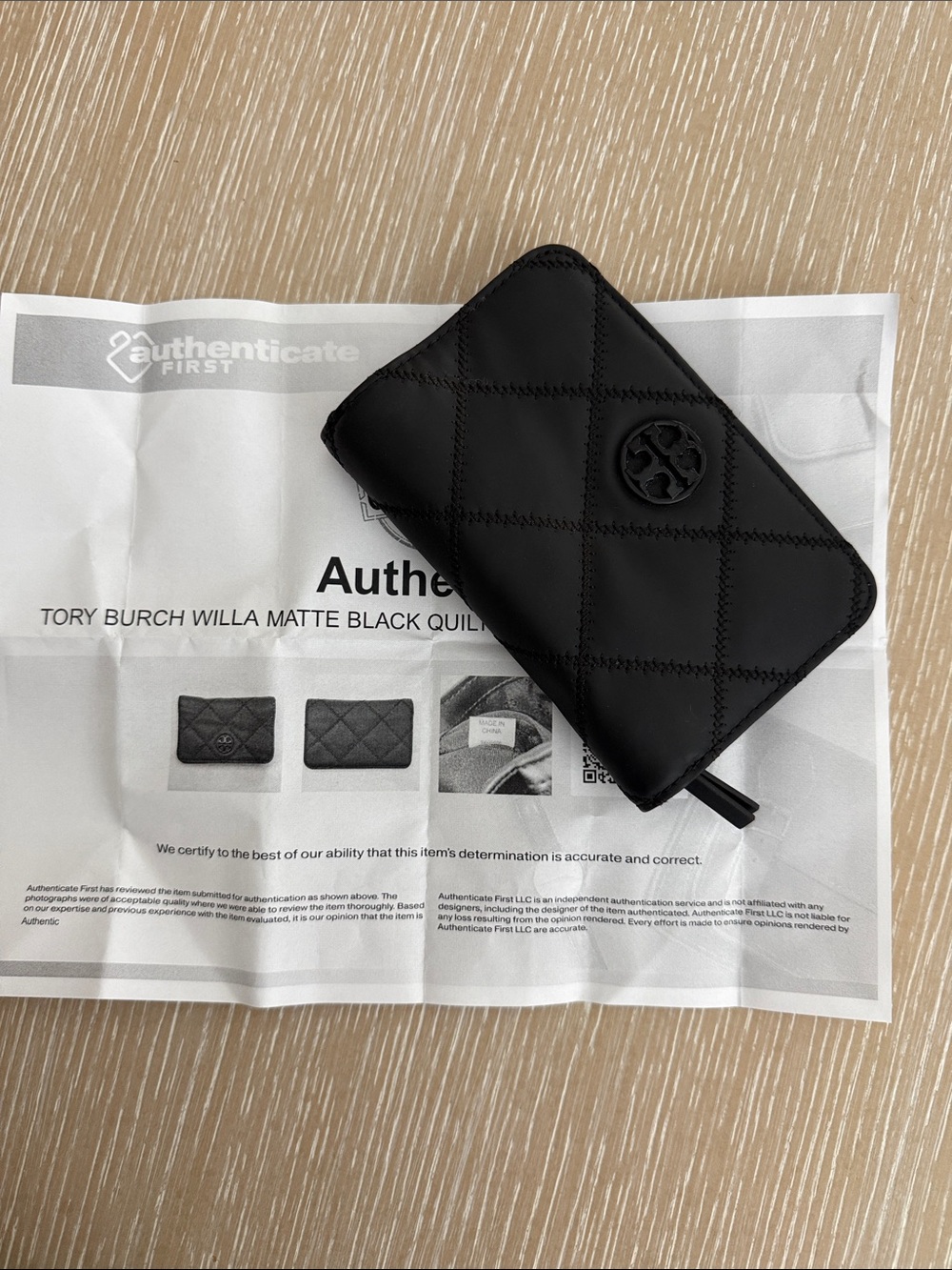 Tory Burch Willa Matte Black Quilted Zip-Around Wallet with Logo Bifold Wallet - Picture 9 of 10